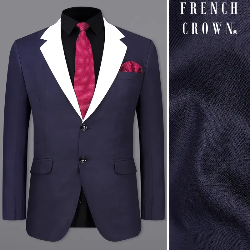 Mirage Blue With White Lapels Single Breasted Blazer 1