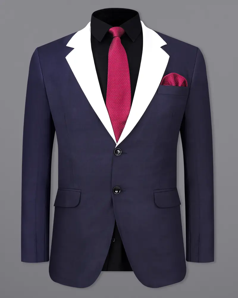Mirage Blue With White Lapels Single Breasted Blazer 2
