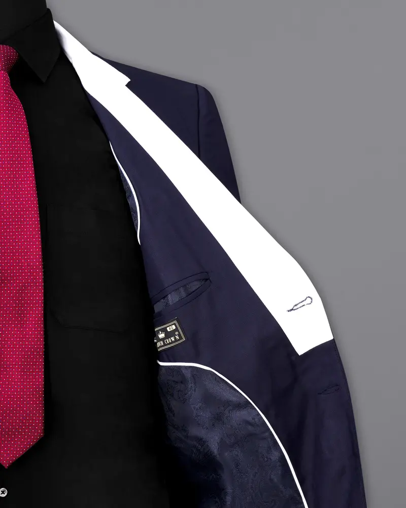 Mirage Blue With White Lapels Single Breasted Blazer 7