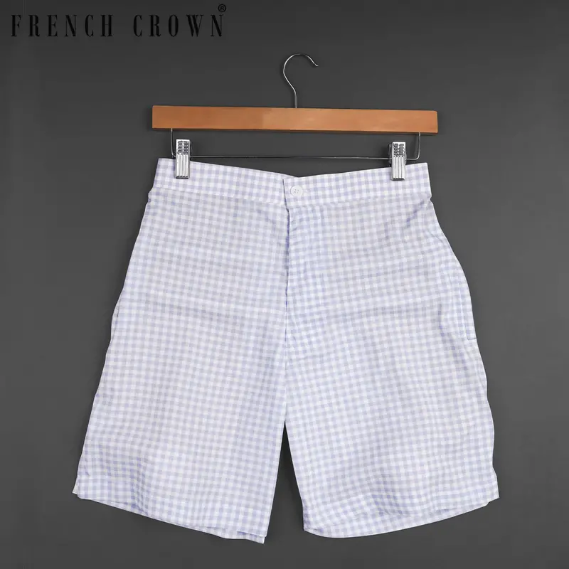 Mischka Blue And White Plaid Designer Shorts 1