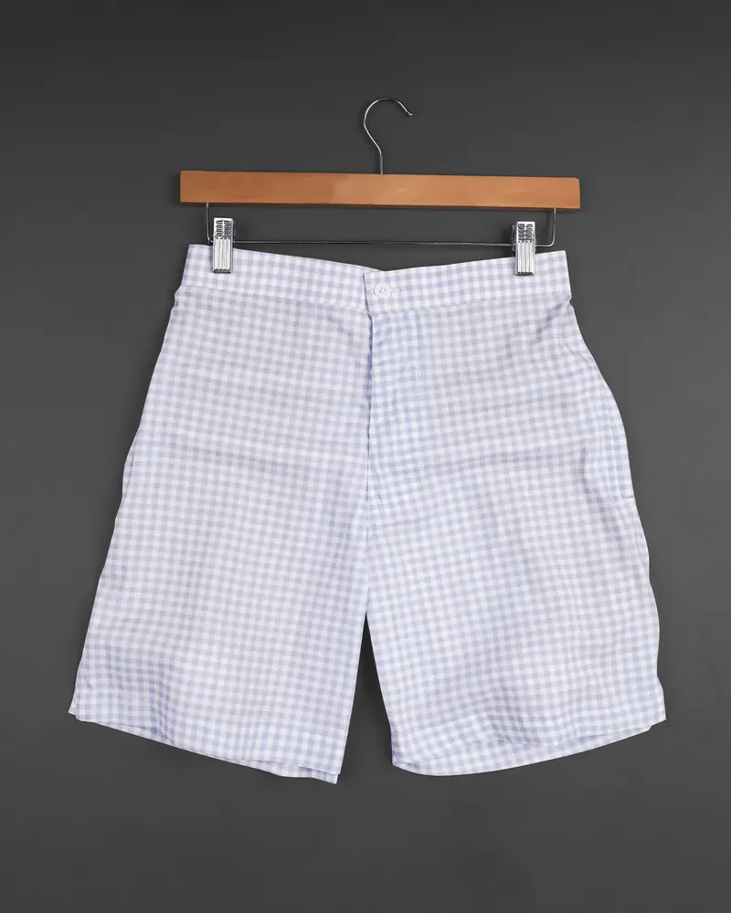 Mischka Blue And White Plaid Designer Shorts 2