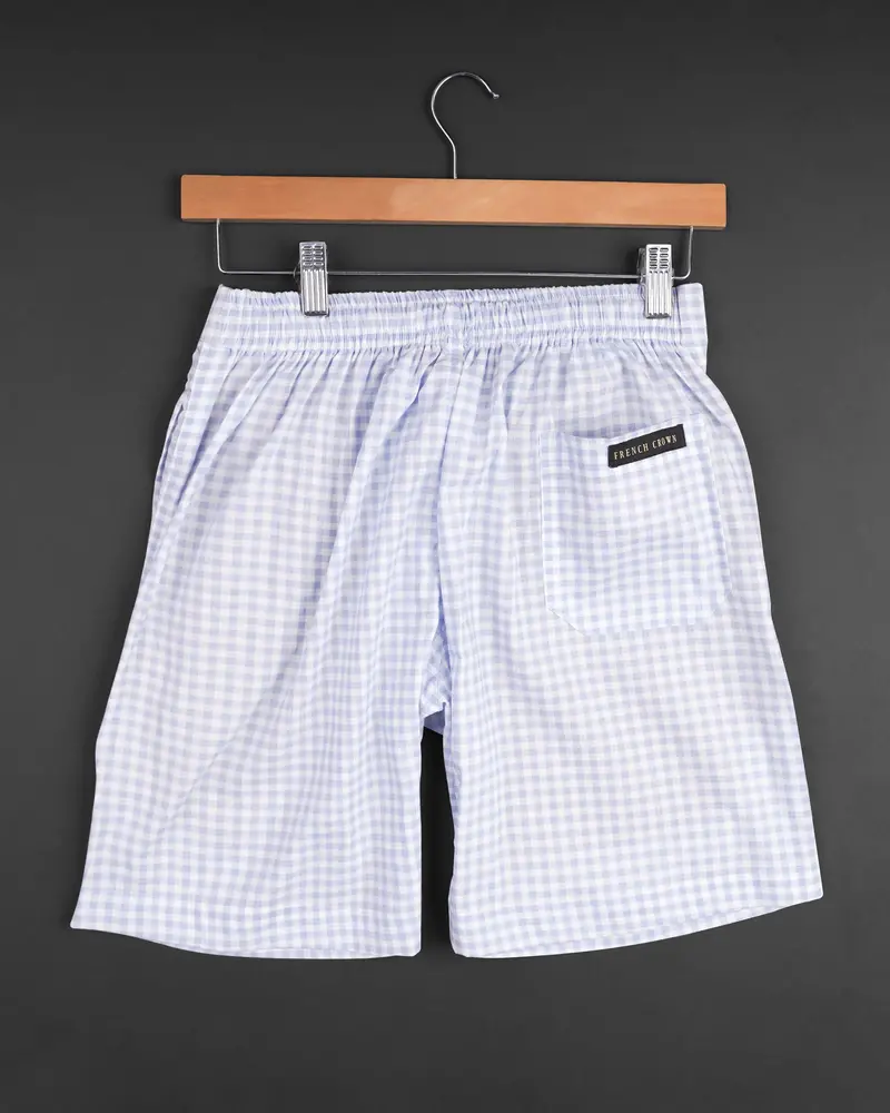 Mischka Blue And White Plaid Designer Shorts 4