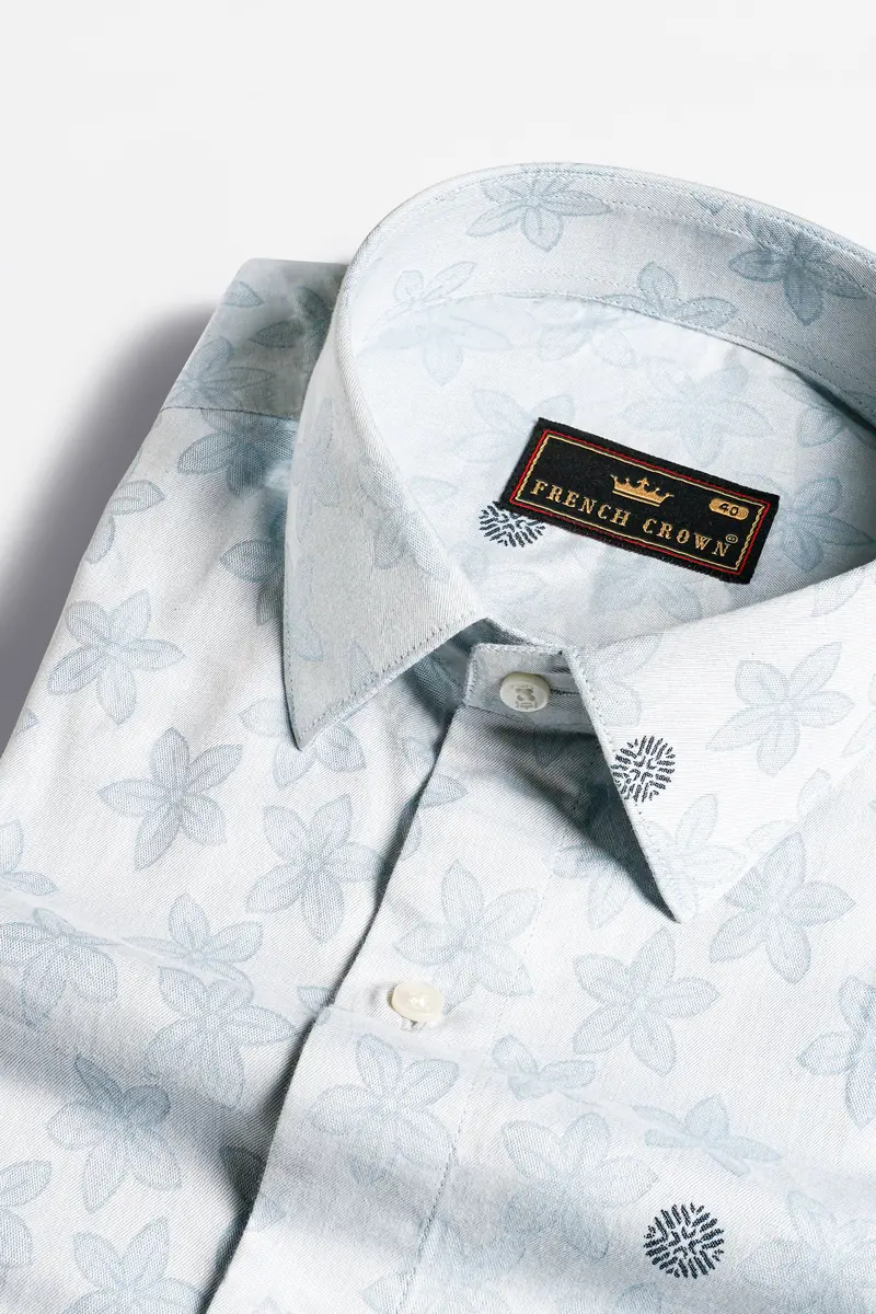 Mischka Blue Floral Jacquard Textured Premium Giza Cotton Shirt 1