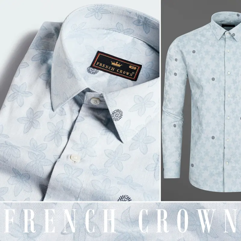 Mischka Blue Floral Jacquard Textured Premium Giza Cotton Shirt 10