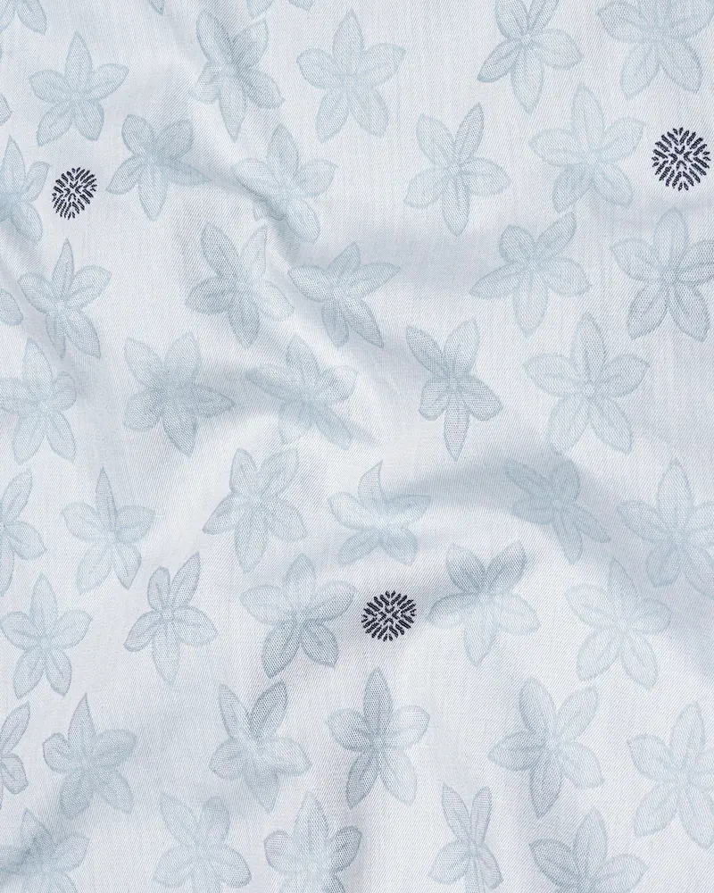 Mischka Blue Floral Jacquard Textured Premium Giza Cotton Shirt 2