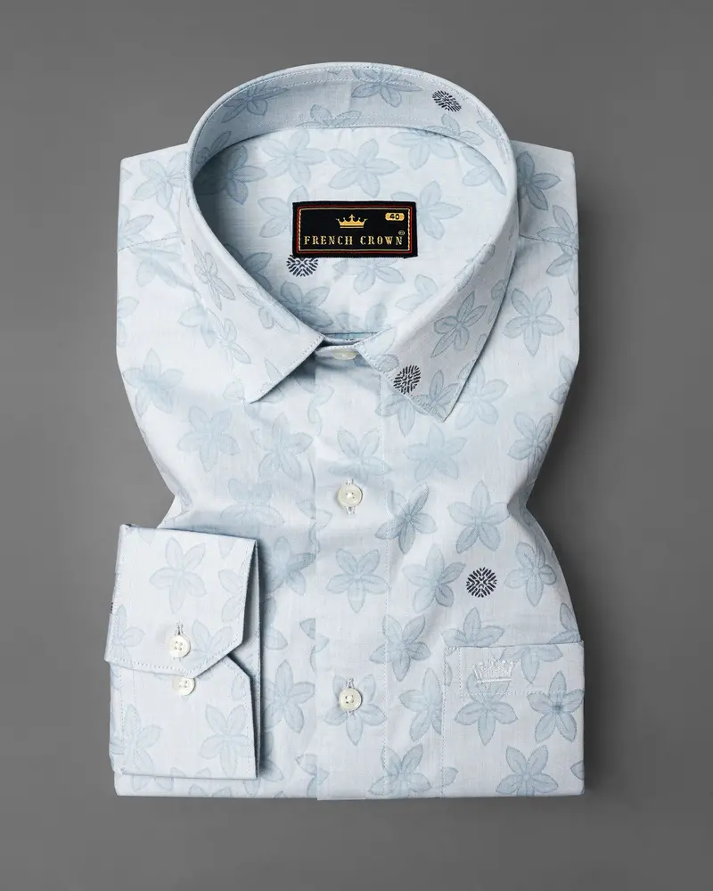 Mischka Blue Floral Jacquard Textured Premium Giza Cotton Shirt 3