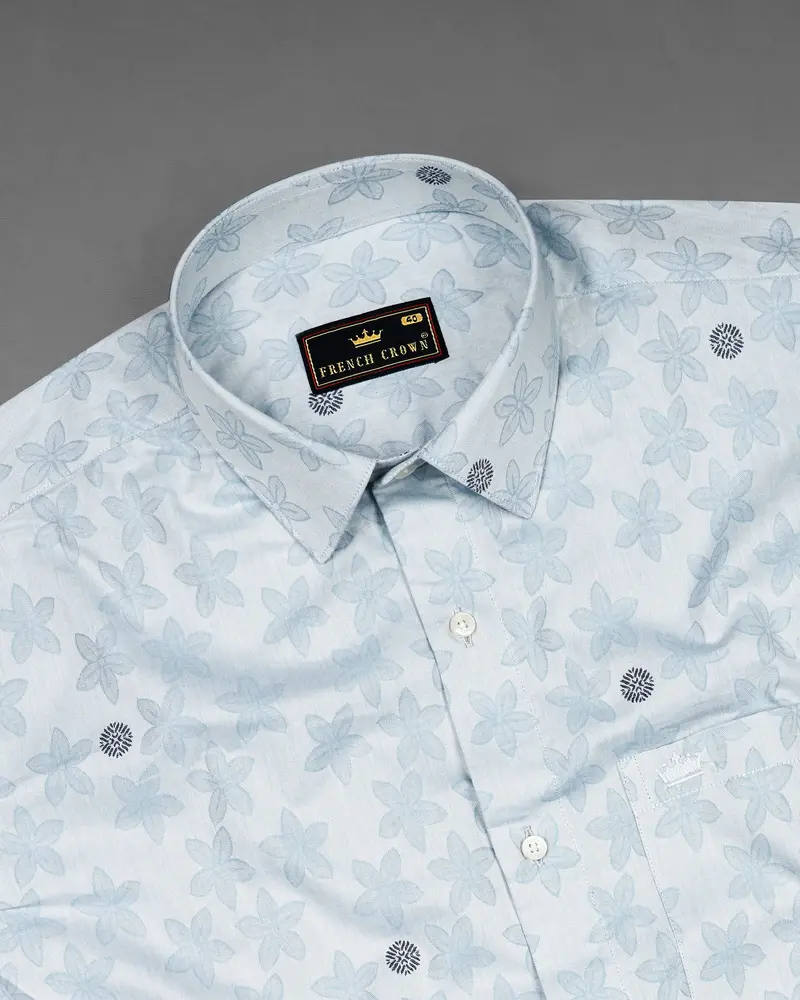 Mischka Blue Floral Jacquard Textured Premium Giza Cotton Shirt 4