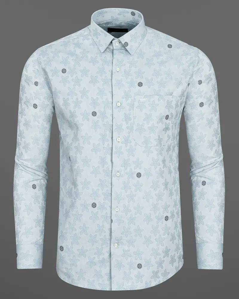 Mischka Blue Floral Jacquard Textured Premium Giza Cotton Shirt 5