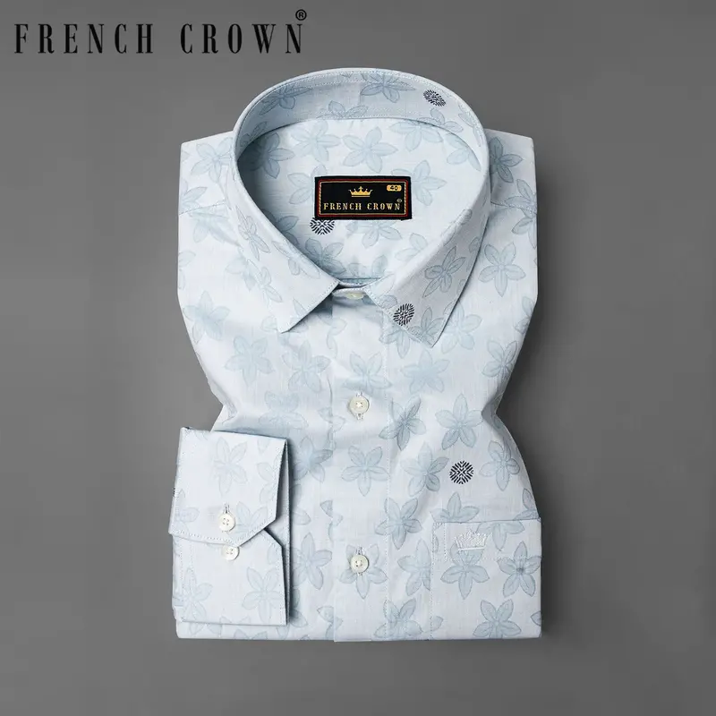 Mischka Blue Floral Jacquard Textured Premium Giza Cotton Shirt 7
