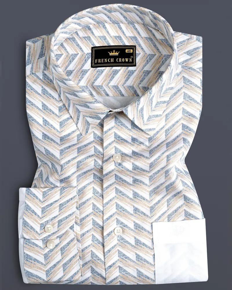 Mischka Gray And Mandys Brown Printed With Bright White Sleeves Super Soft Premium Cotton Designer Shirt 1