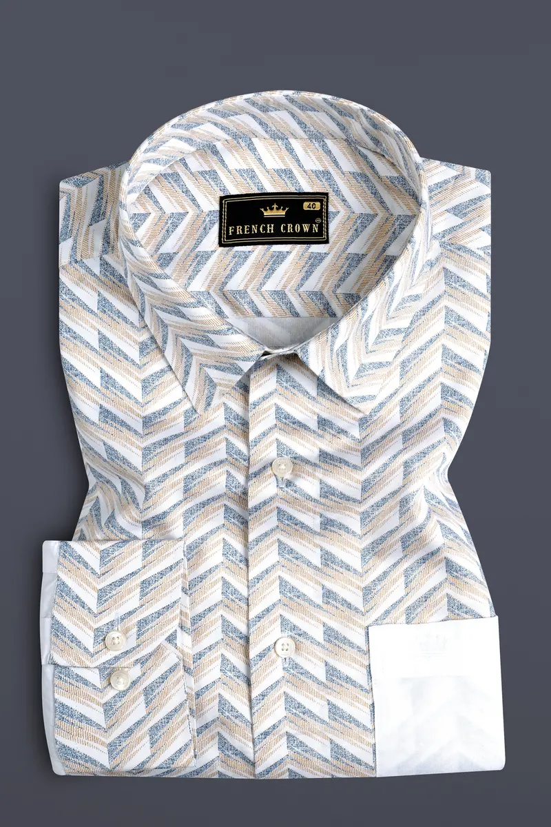 Mischka Gray And Mandys Brown Printed With Bright White Sleeves Super Soft Premium Cotton Designer Shirt 2