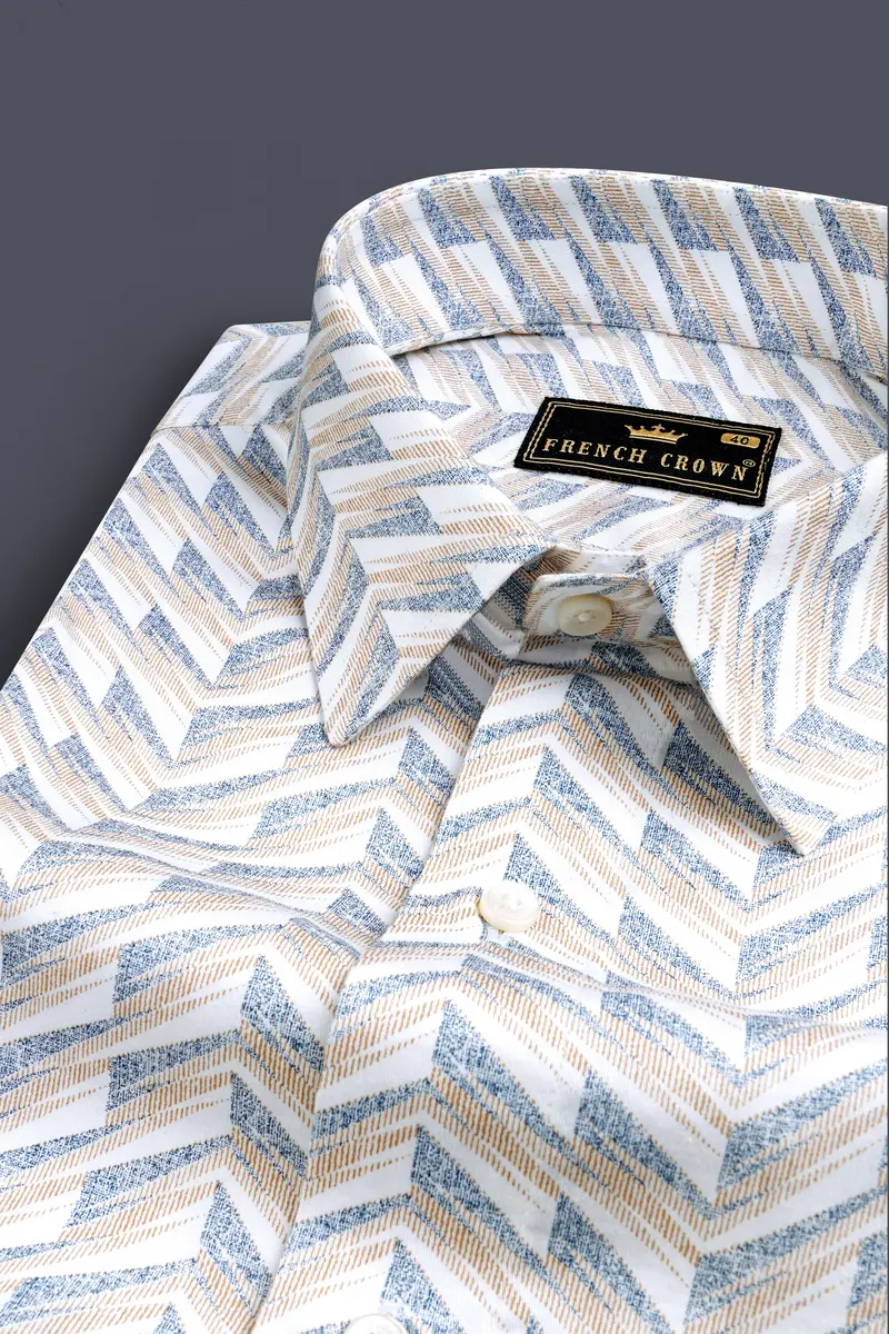 Mischka Gray And Mandys Brown Printed With Bright White Sleeves Super Soft Premium Cotton Designer Shirt 4