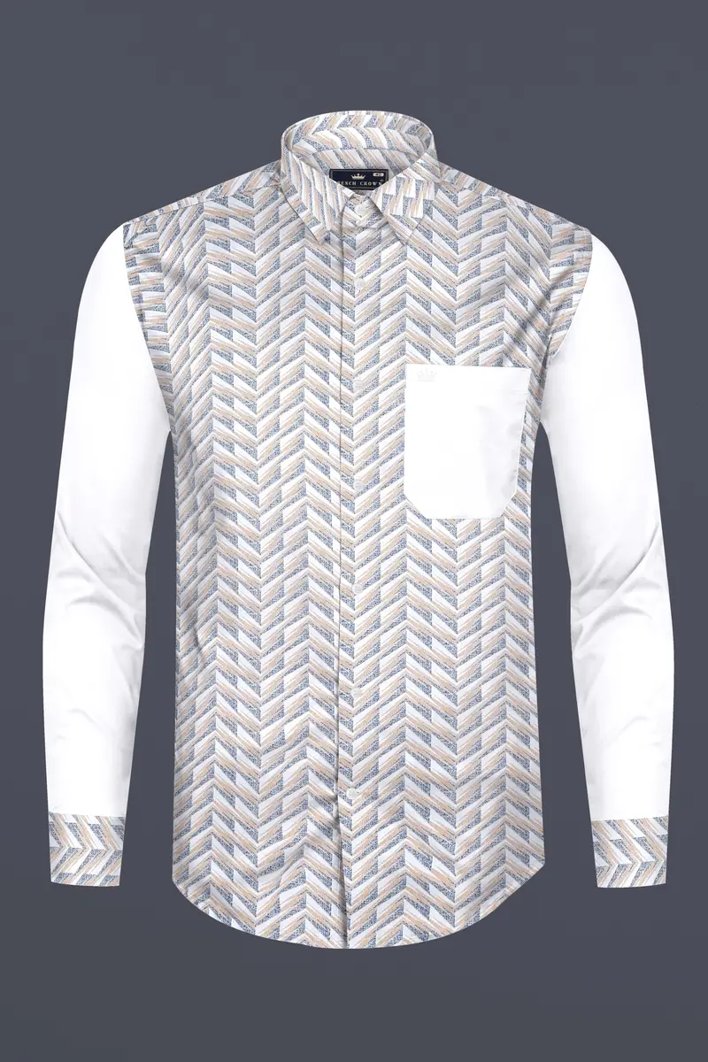 Mischka Gray And Mandys Brown Printed With Bright White Sleeves Super Soft Premium Cotton Designer Shirt 5