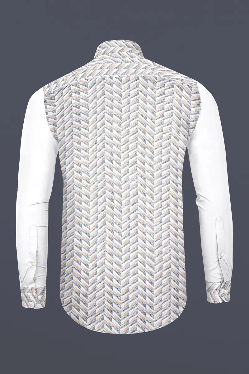 Mischka Gray And Mandys Brown Printed With Bright White Sleeves Super Soft Premium Cotton Designer Shirt 6