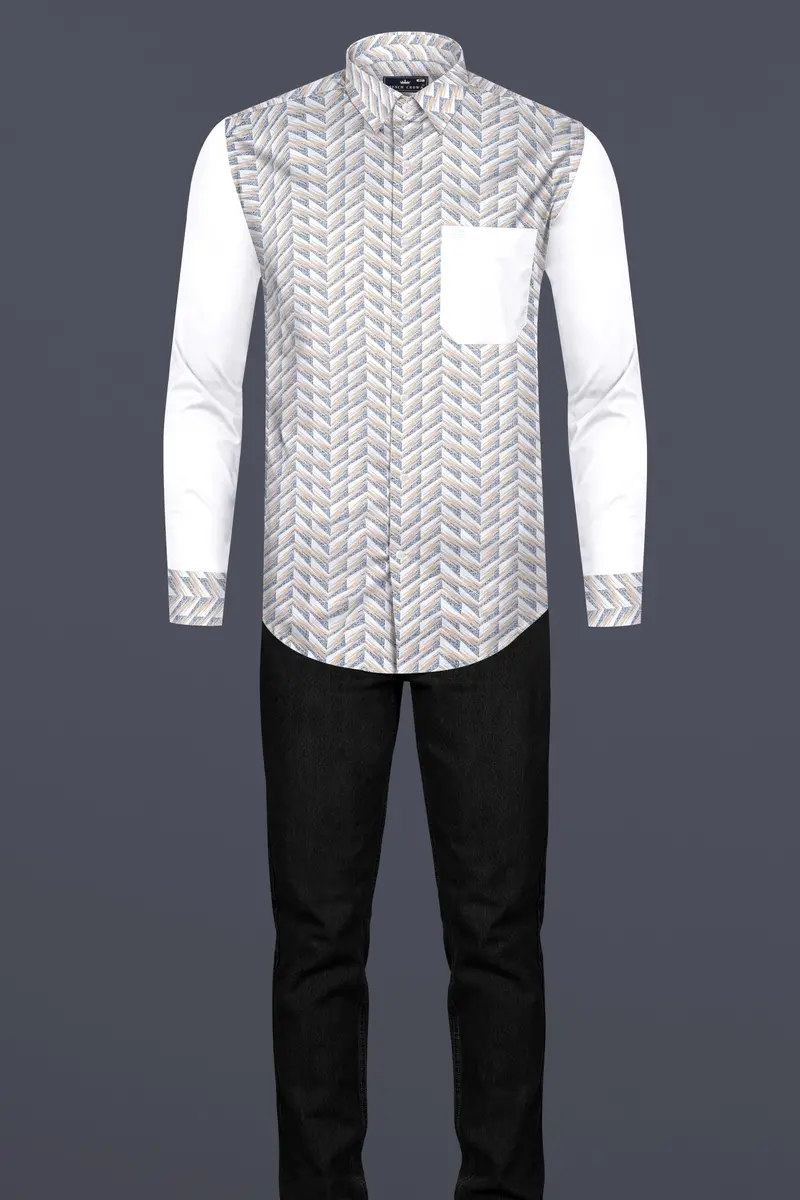 Mischka Gray And Mandys Brown Printed With Bright White Sleeves Super Soft Premium Cotton Designer Shirt 7