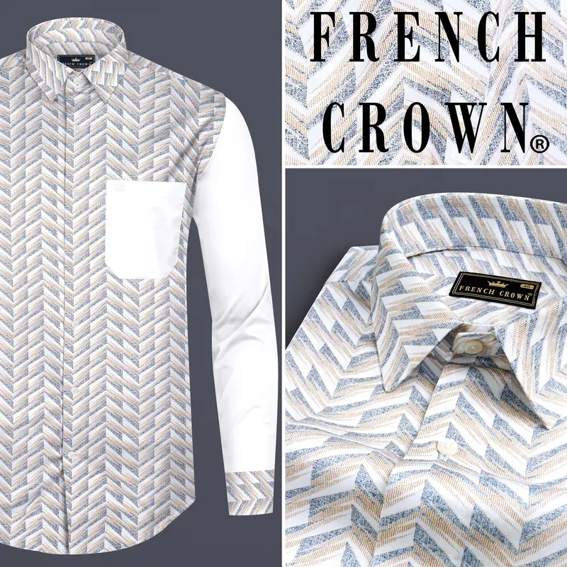 Mischka Gray And Mandys Brown Printed With Bright White Sleeves Super Soft Premium Cotton Designer Shirt 8