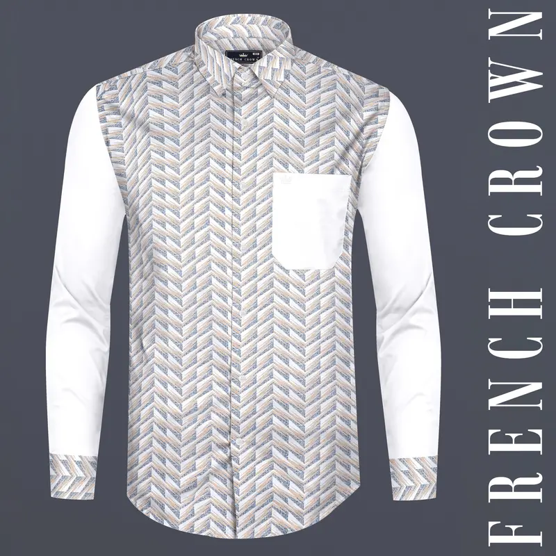 Mischka Gray And Mandys Brown Printed With Bright White Sleeves Super Soft Premium Cotton Designer Shirt 9