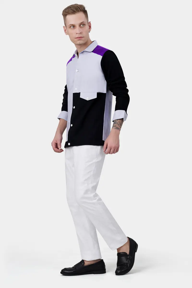 Mischka Gray With Black And Seance Purple Royal Oxford Designer Jacket 7