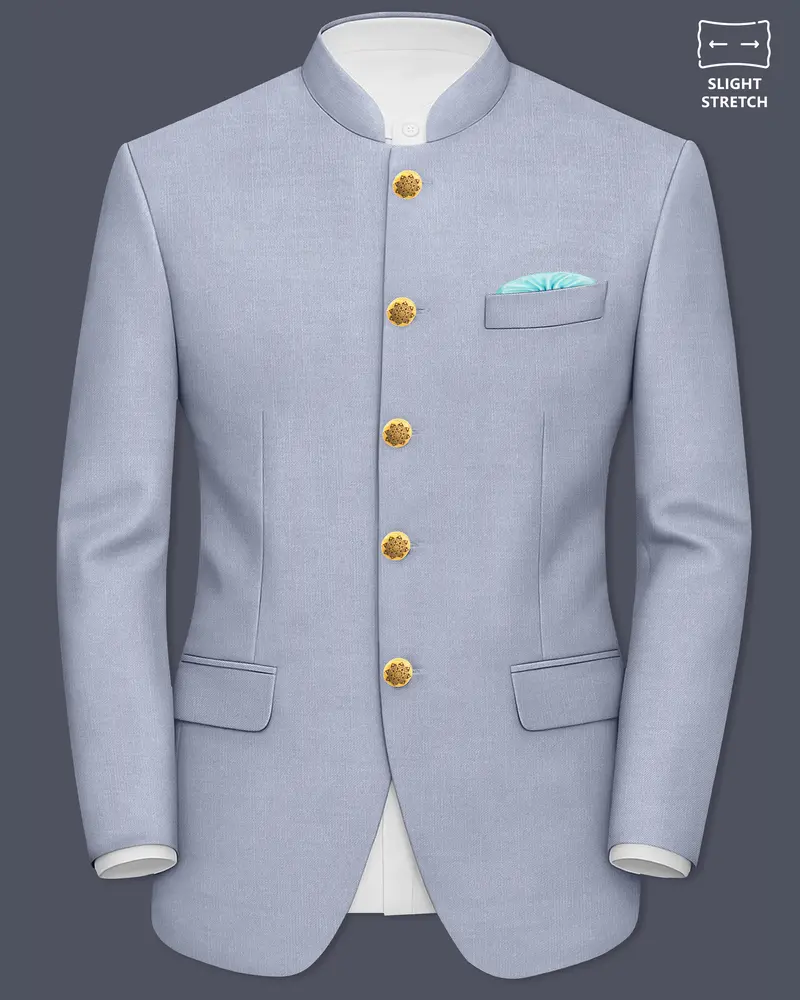 Mistivell-Mountain Mist Gray Wool Rich Bandhgala Stretchable Traveler Blazer 1