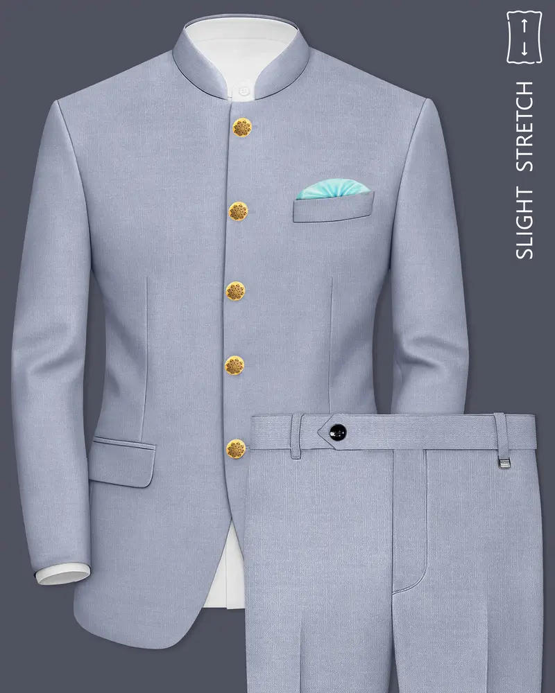 Mistivell-Mountain Mist Gray Wool Rich Bandhgala Stretchable Traveler Suit 1