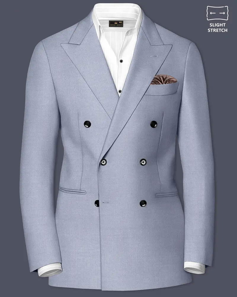 Mistivell-Mountain Mist Gray Wool Rich Double Breasted Stretchable Traveler Blazer 1