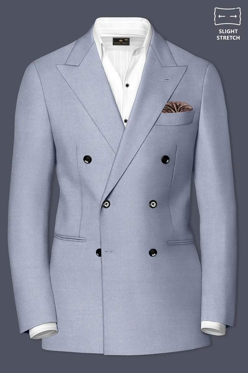 Mistivell-Mountain Mist Gray Wool Rich Double Breasted Stretchable Traveler Blazer 2