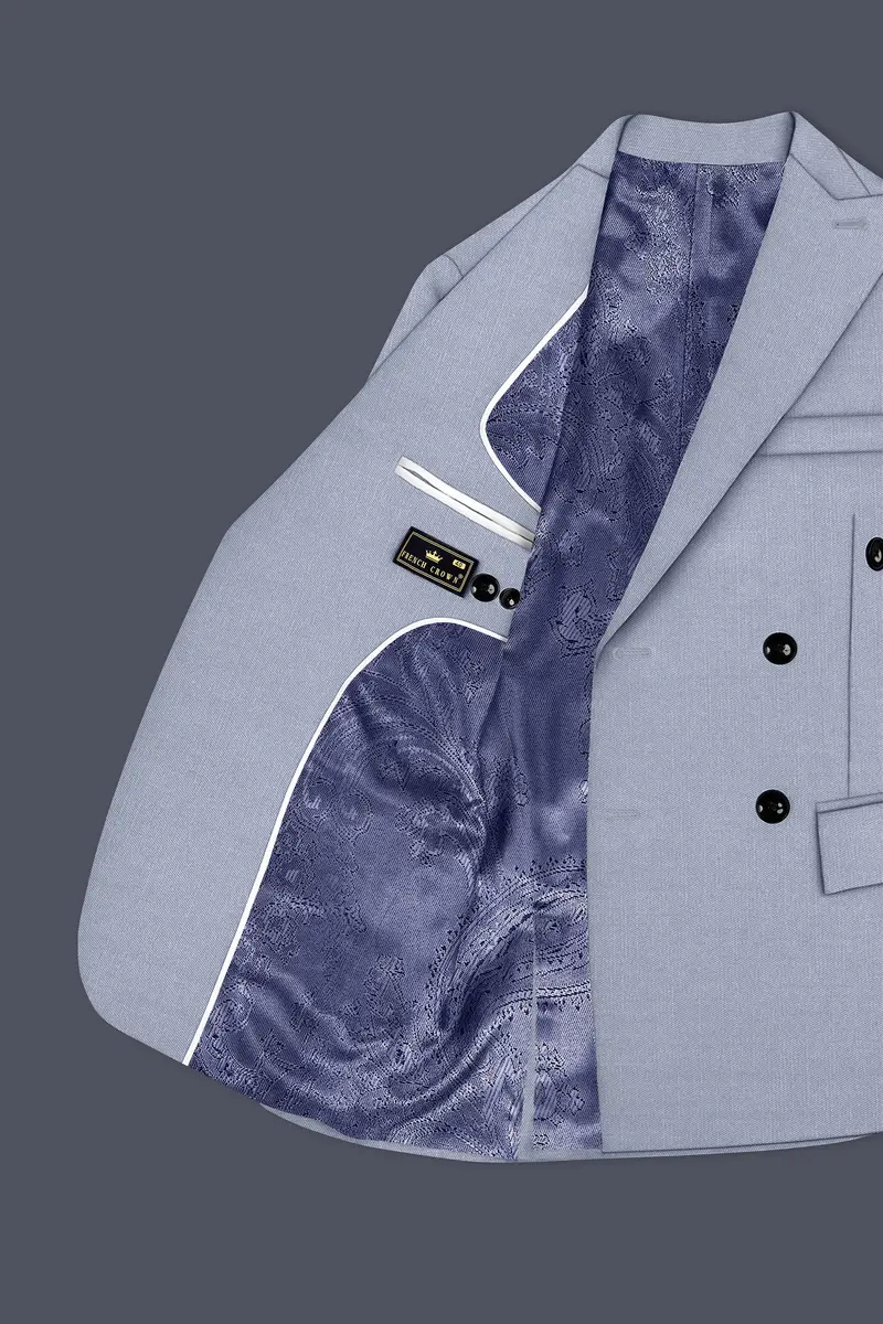 Mistivell-Mountain Mist Gray Wool Rich Double Breasted Stretchable Traveler Blazer 5