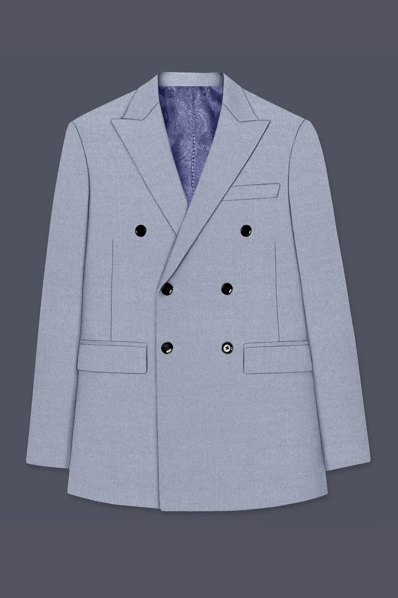 Mistivell-Mountain Mist Gray Wool Rich Double Breasted Stretchable Traveler Blazer 7
