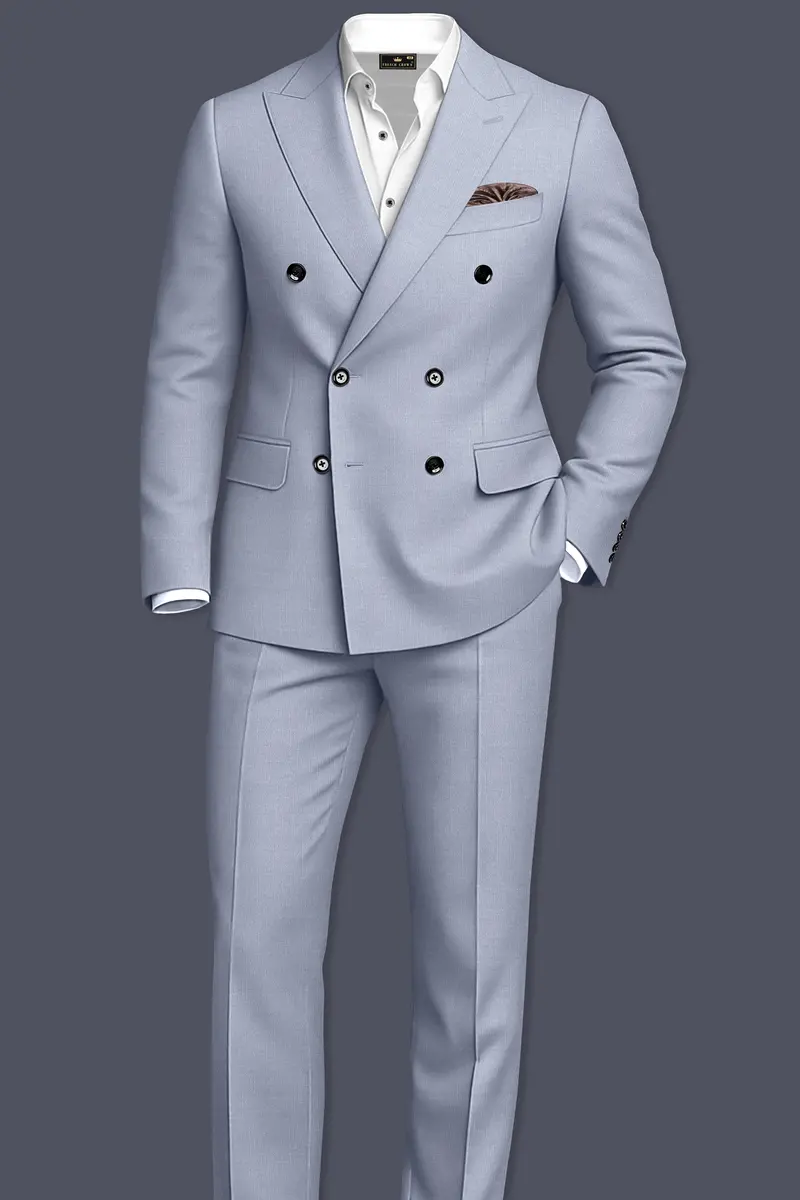 Mistivell-Mountain Mist Gray Wool Rich Double Breasted Stretchable Traveler Blazer 9