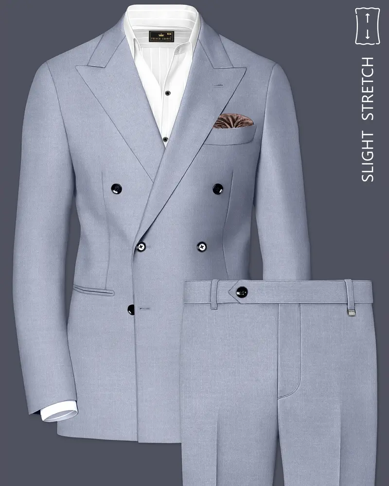 Mistivell-Mountain Mist Gray Wool Rich Double Breasted Stretchable Traveler Suit 1