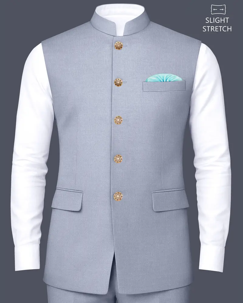 Mistivell-Mountain Mist Gray Wool Rich Nehru Jacket 1