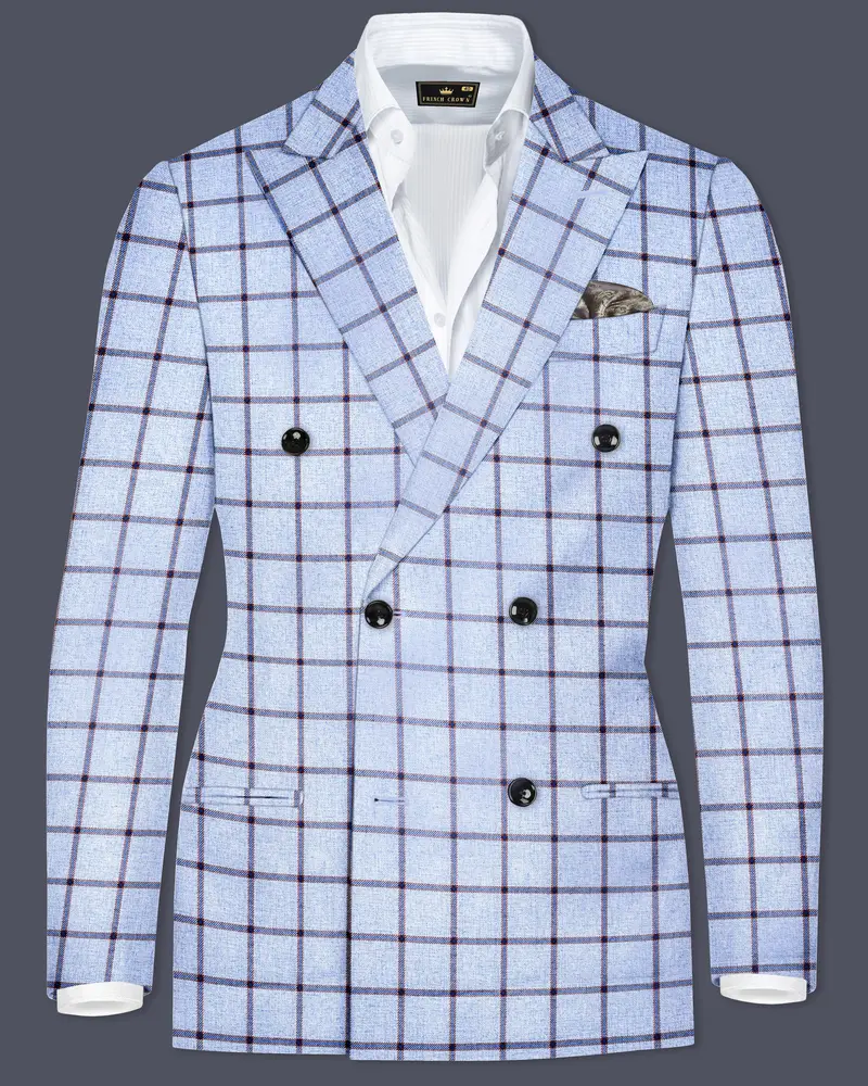 Mistrel-Spun Pearl Blue Windows Wool Rich Double Breasted Blazer 1
