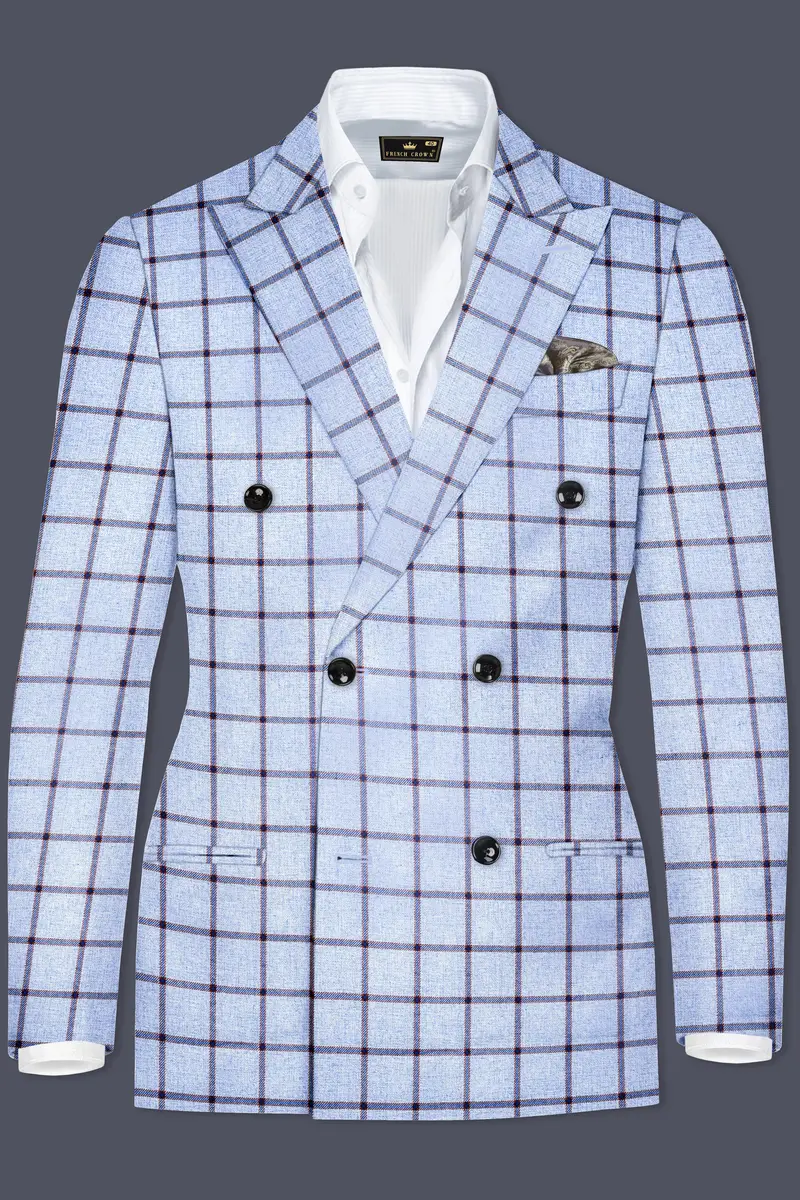 Mistrel-Spun Pearl Blue Windows Wool Rich Double Breasted Blazer 2