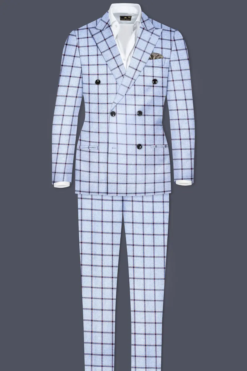Mistrel-Spun Pearl Blue Windows Wool Rich Double Breasted Blazer 9