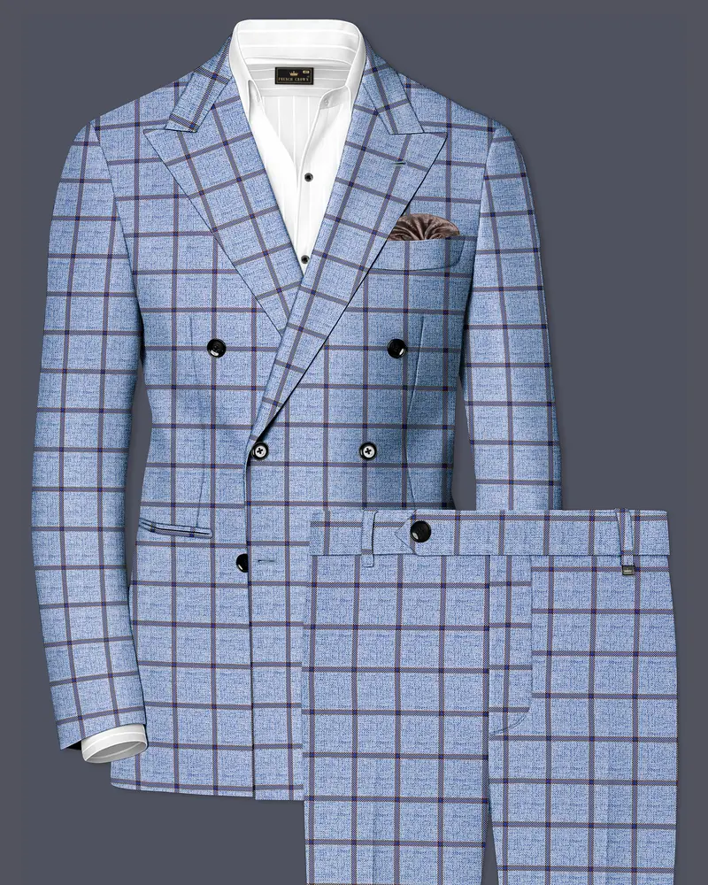 Mistrel-Spun Pearl Blue Windows Wool Rich Double Breasted Suit 1