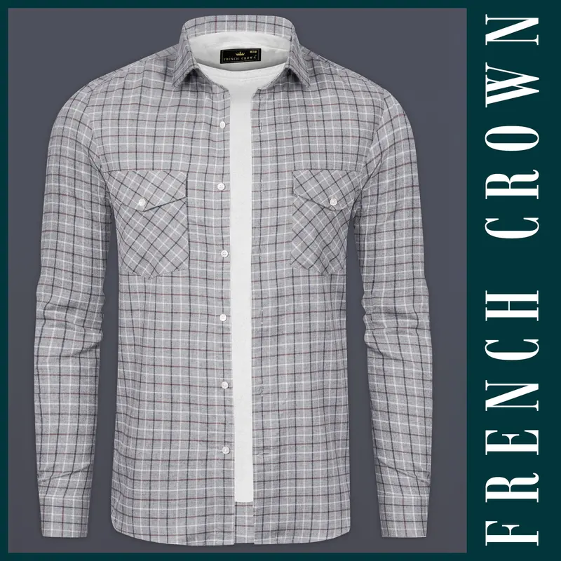 Misttartan-Celeste Gray Checked Flannel Premium Cotton Overshirt/Shacket 1