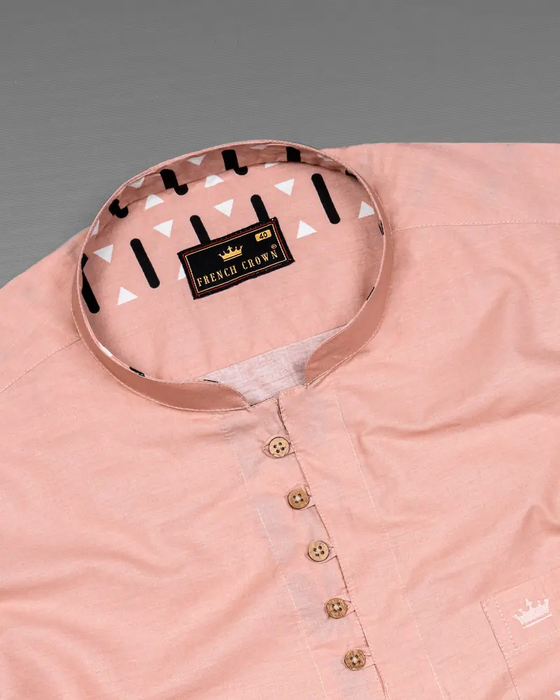 Misty Rose And Black Geometric Print Premium Cotton Kurta Shirt 6
