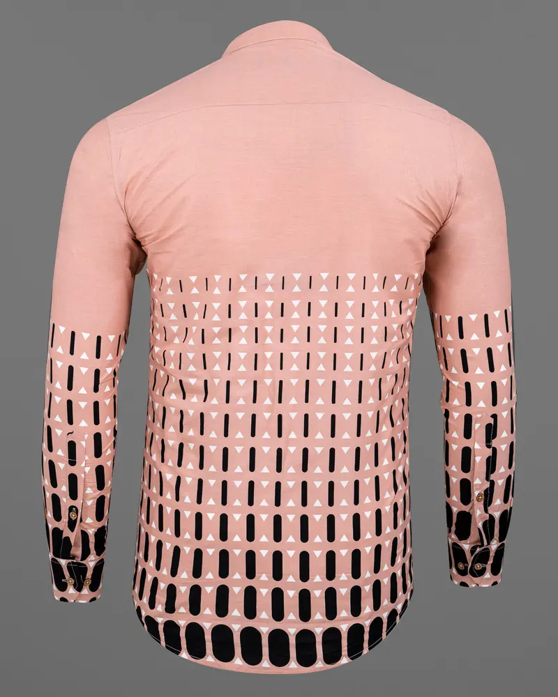 Misty Rose And Black Geometric Print Premium Cotton Kurta Shirt 7