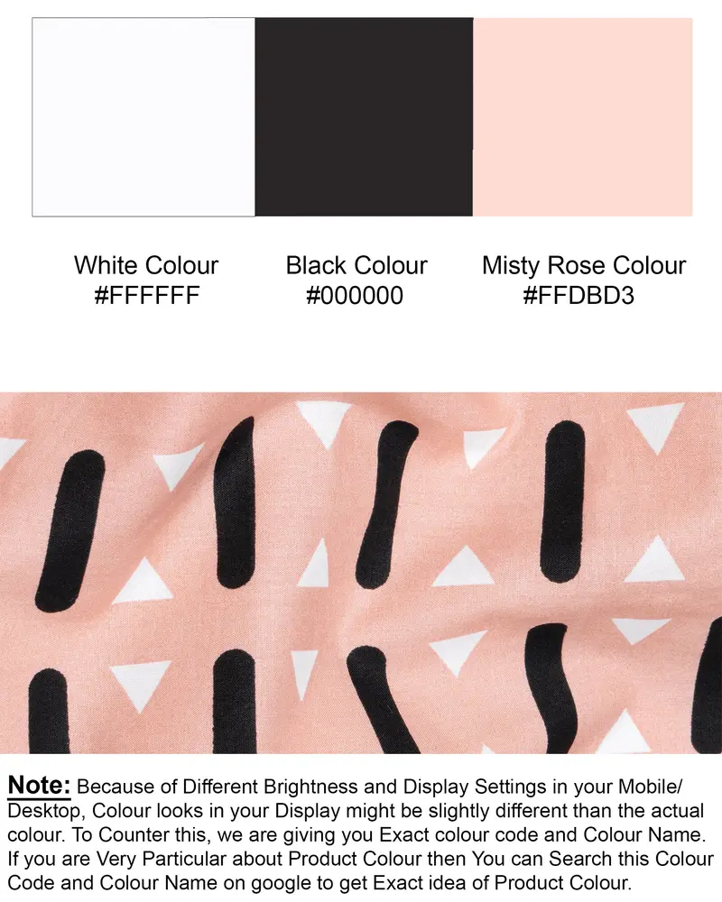 Misty Rose And Black Geometric Print Premium Cotton Kurta Shirt 9