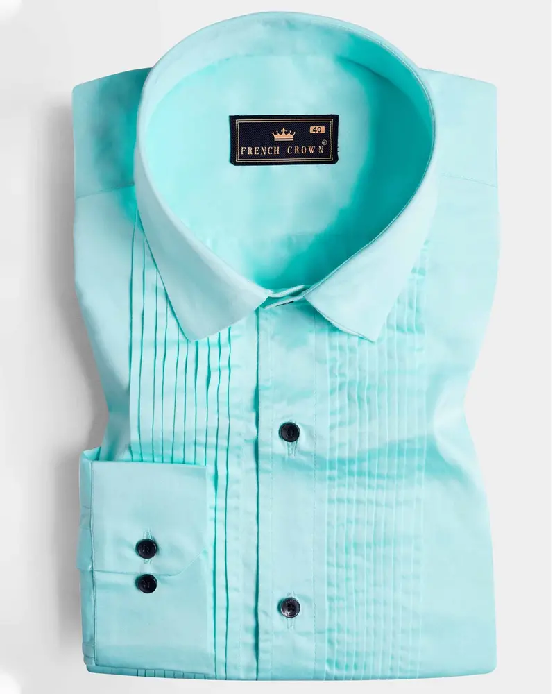 Mizuasagi Blue Subtle Sheen Super Soft Premium Cotton Tuxedo Shirt 1