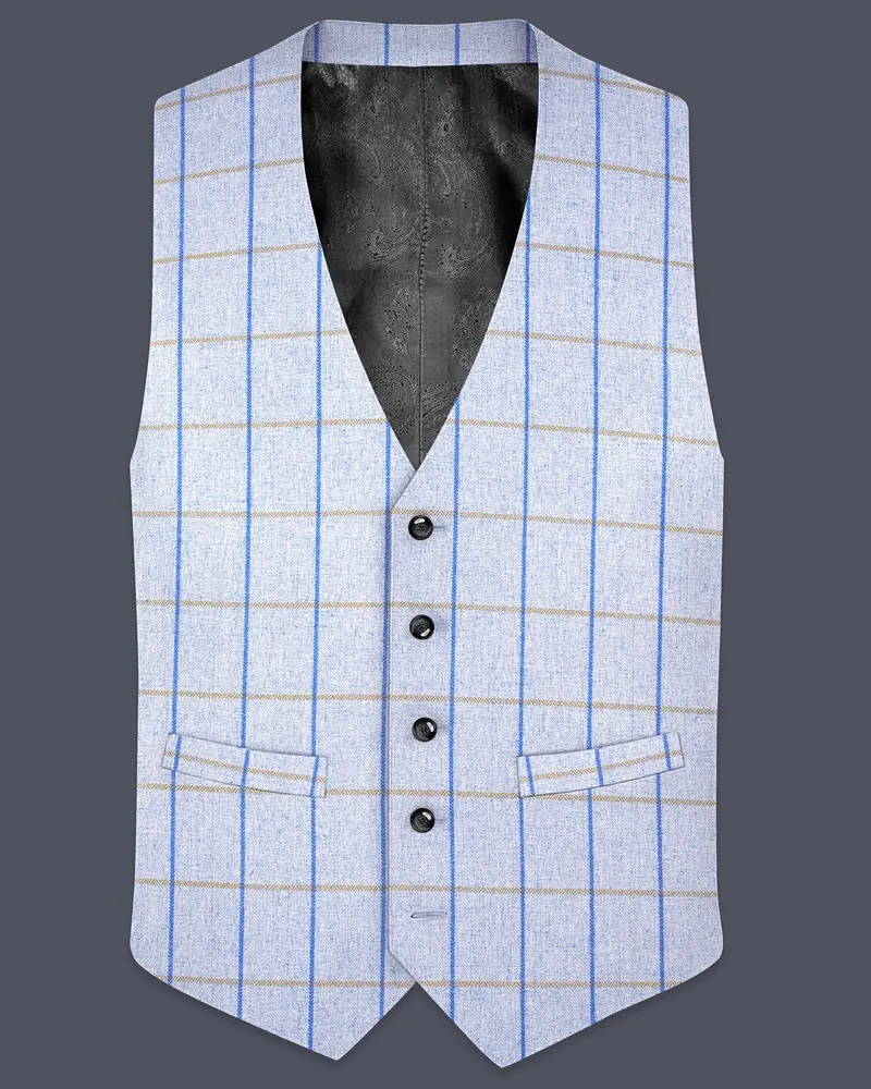 Mobster Blue Checkered Designer Waistcoat 1