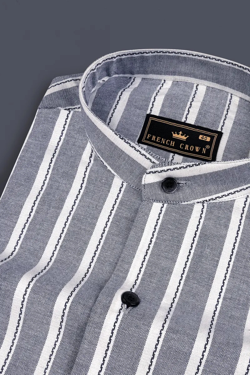 Mobster Gray And Bright White Striped Heavy Weight Royal Oxford Premium Cotton Shirt 1