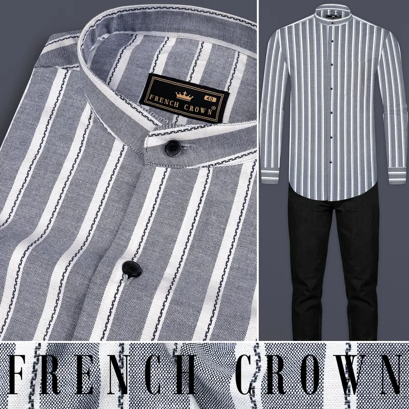 Mobster Gray And Bright White Striped Heavy Weight Royal Oxford Premium Cotton Shirt 10