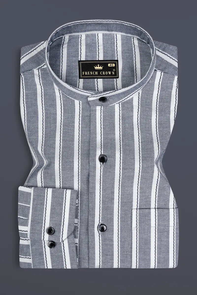 Mobster Gray And Bright White Striped Heavy Weight Royal Oxford Premium Cotton Shirt 3
