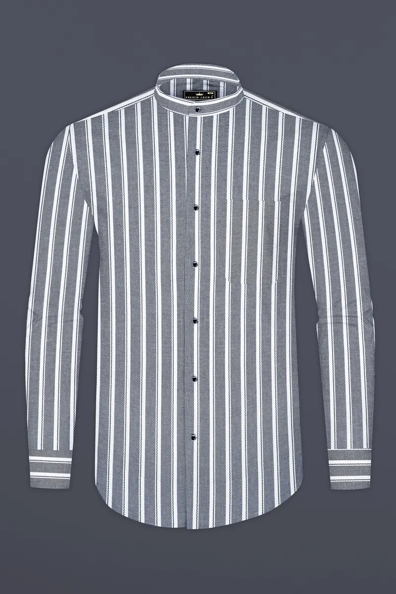 Mobster Gray And Bright White Striped Heavy Weight Royal Oxford Premium Cotton Shirt 4