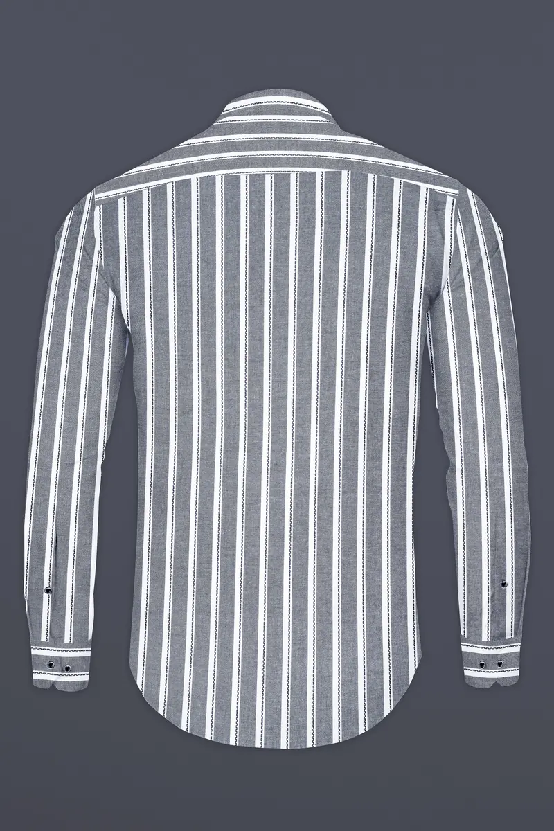 Mobster Gray And Bright White Striped Heavy Weight Royal Oxford Premium Cotton Shirt 5