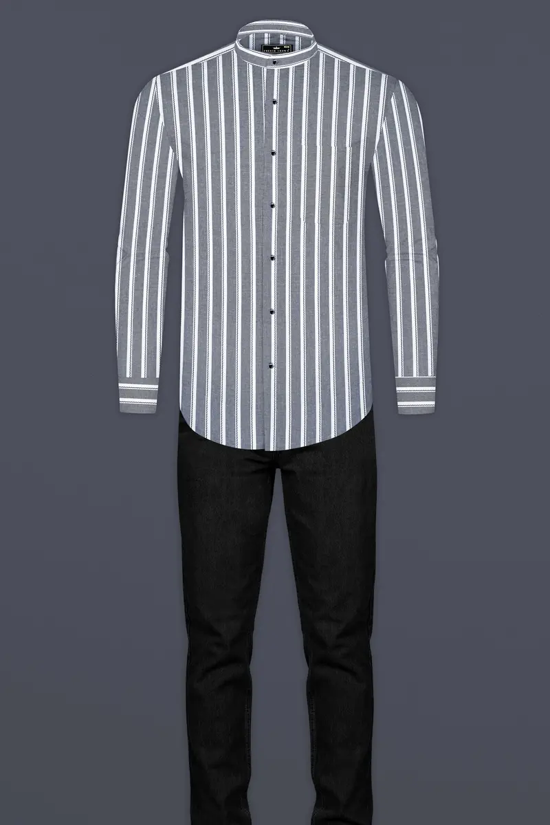 Mobster Gray And Bright White Striped Heavy Weight Royal Oxford Premium Cotton Shirt 6