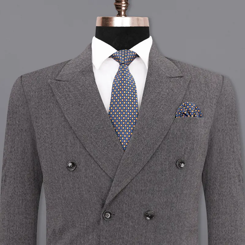 Mobster Grey Double-Breasted Premium Cotton Blazer 1
