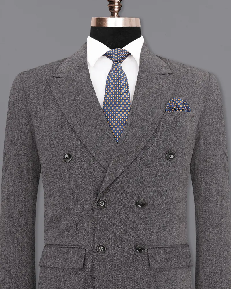 Mobster Grey Double-Breasted Premium Cotton Blazer 2
