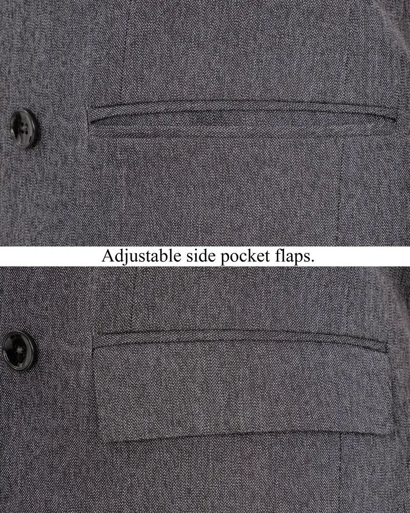 Mobster Grey Double-Breasted Premium Cotton Blazer 4